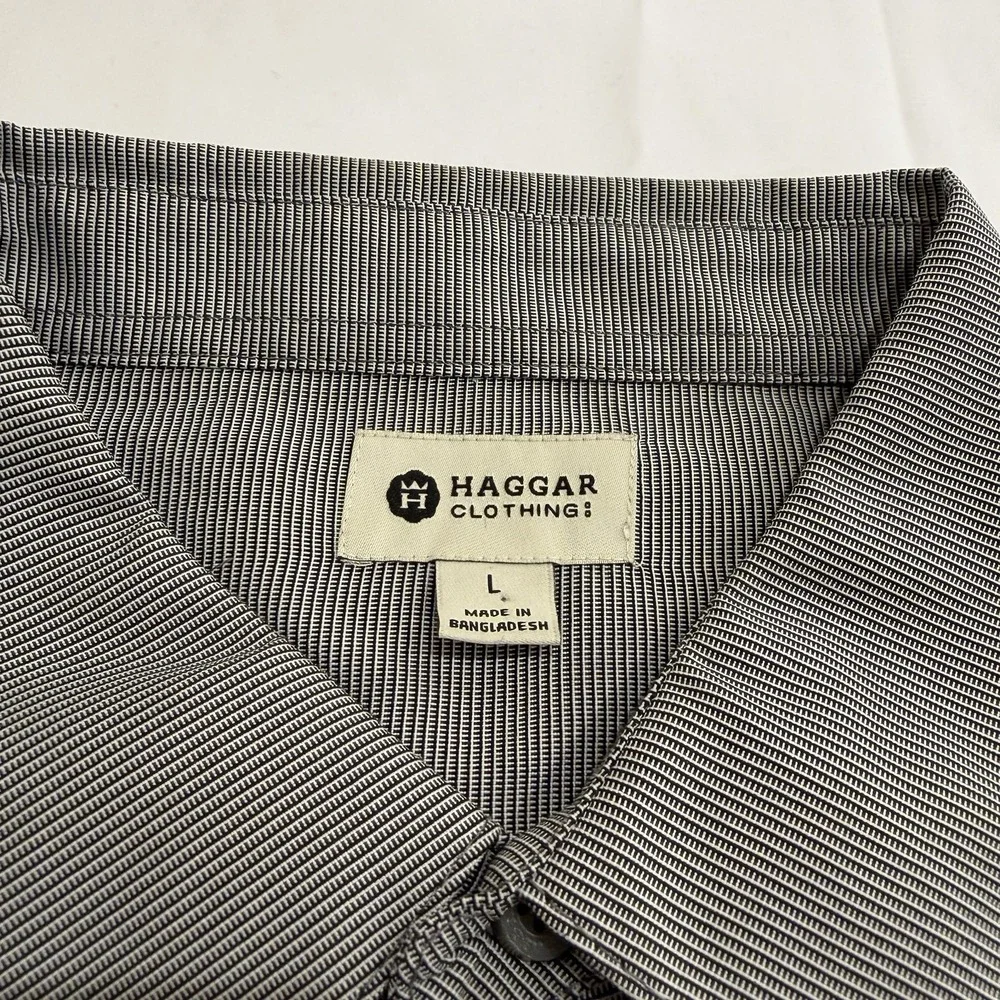 Haggar Mens Gray Button Up Shirt Mend L Collared Short Sleeve Dress - Picture 2 of 16